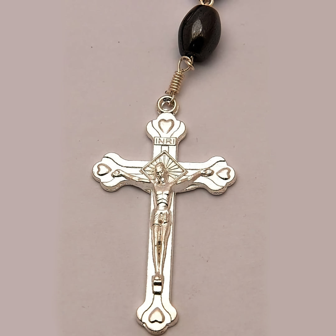 hematite rosary and silver Cross from The Holy Land Jerusalem