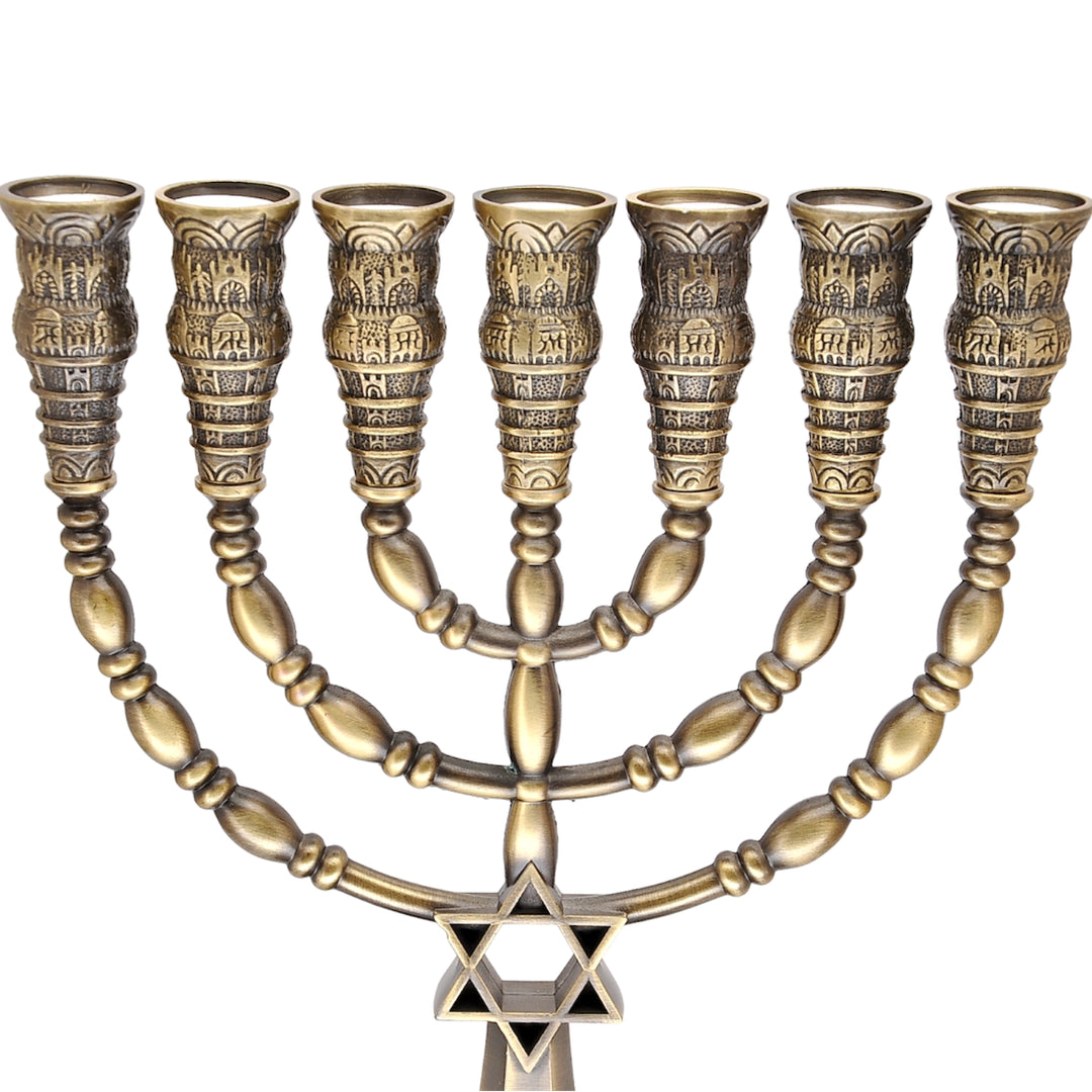 7 branch Menorah With Star of David In Bronze Plated size 9″ / 23 cm