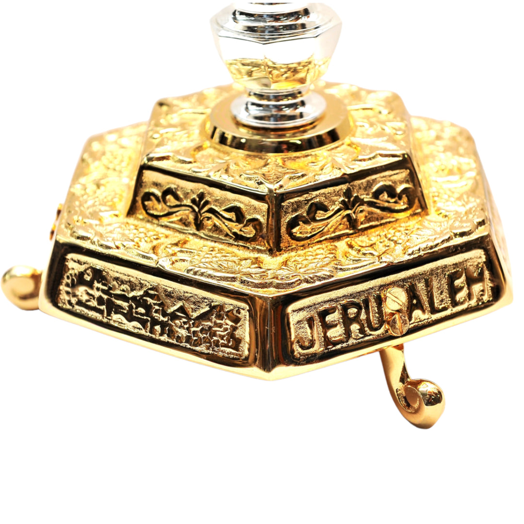 Temple Menorah Gold and Silver Plated Candle Holder from Jerusalem 18.5″ / 47 cm