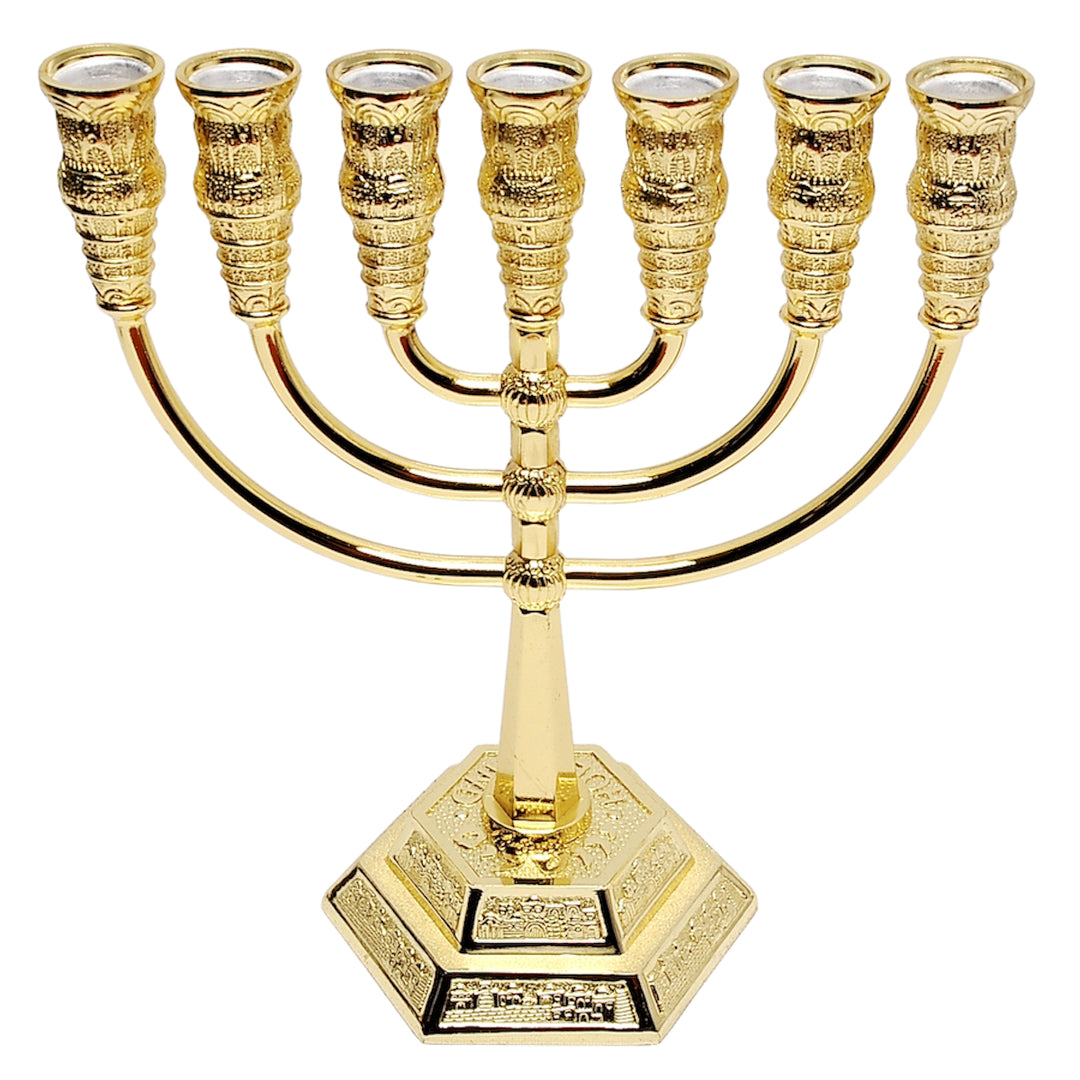 Menorah Gold Plated Candle Holder size 8.6″ / 22 cm from Jerusalem Israel