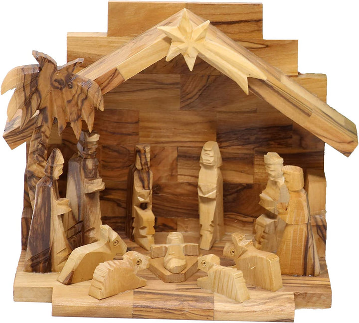 Olive Wood Crib Bethlehem Christmas Nativity Set Crib Tree from Bethlehem 6.5''  Made in The Holy Land