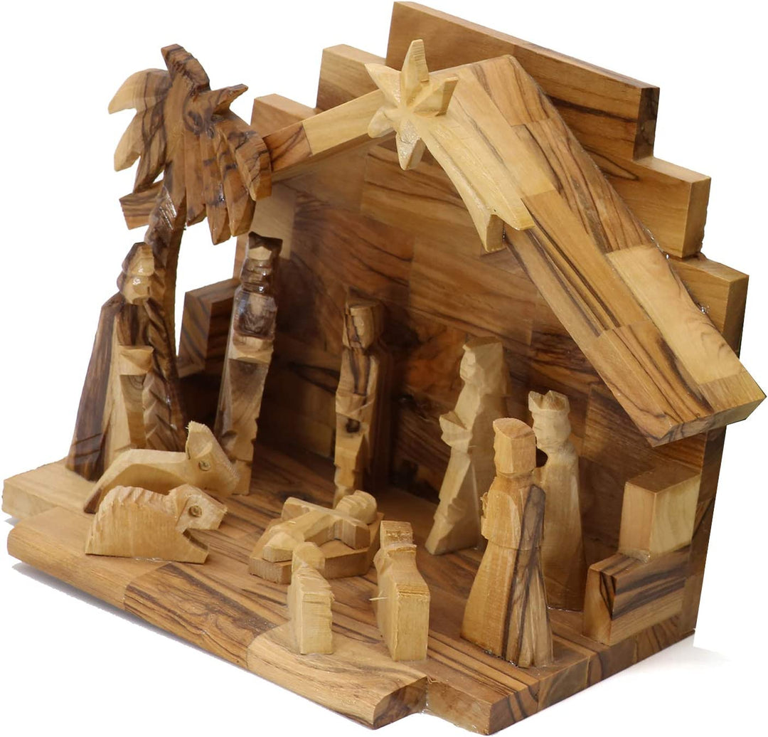 Olive Wood Crib Bethlehem Christmas Nativity Set Crib Tree from Bethlehem 6.5''  Made in The Holy Land