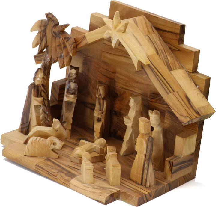 Olive Wood Crib Bethlehem Christmas Nativity Set Crib Tree from Bethlehem 6.5''  Made in The Holy Land