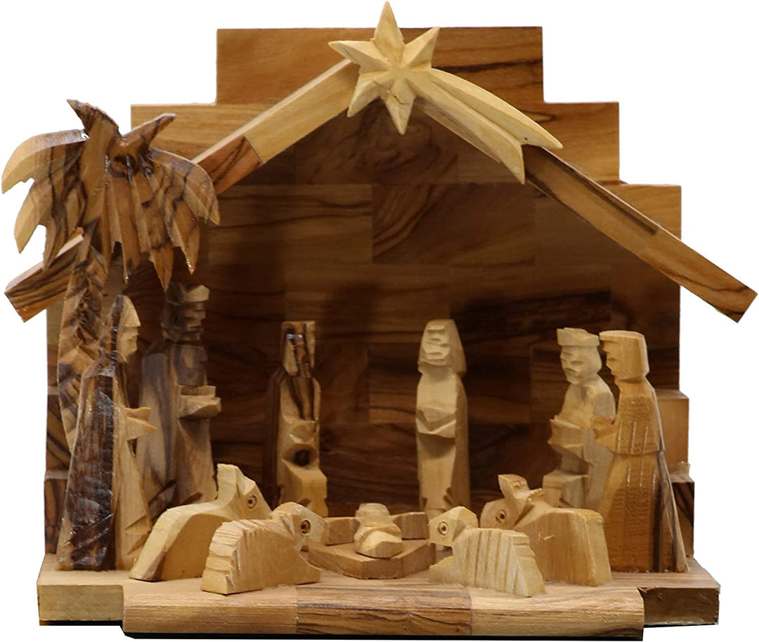 Olive Wood Crib Bethlehem Christmas Nativity Set Crib Tree from Bethlehem 6.5''  Made in The Holy Land