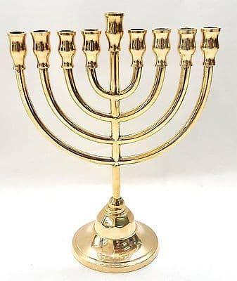 Authentic Temple Menorah HANUKKAH Gold Plated Candle Holder Israel.