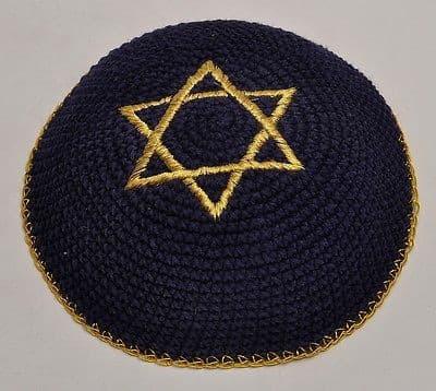 Embroidery Black & Gold Magen David Kippahs Hand Made From Jerusalem..