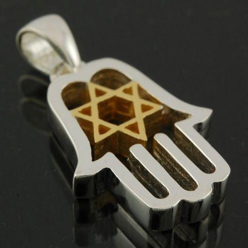 Hamsa Pendant in Sterling Silver&Gold Star of David + Sterling Silver Chain #63 - Spring Nahal