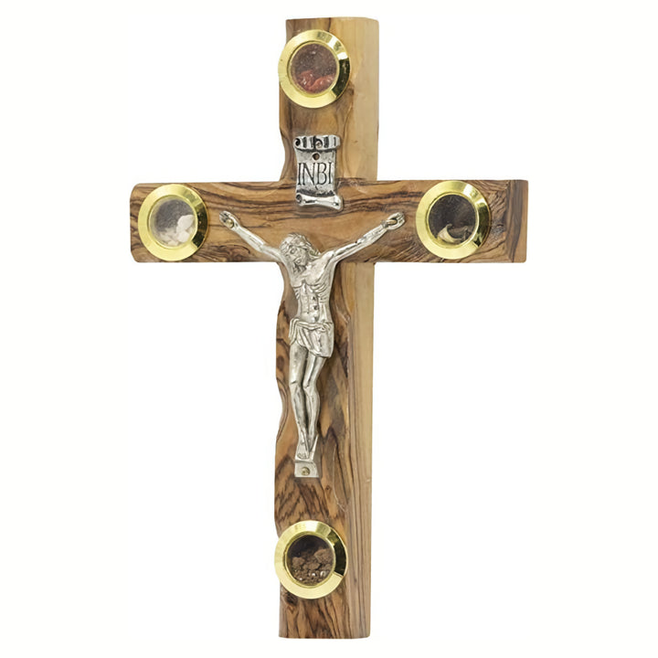 Handmade Olive Wood Wall Cross Nativity Scene Crucifix 4 Lens Made in The Holy Land 4 sizes