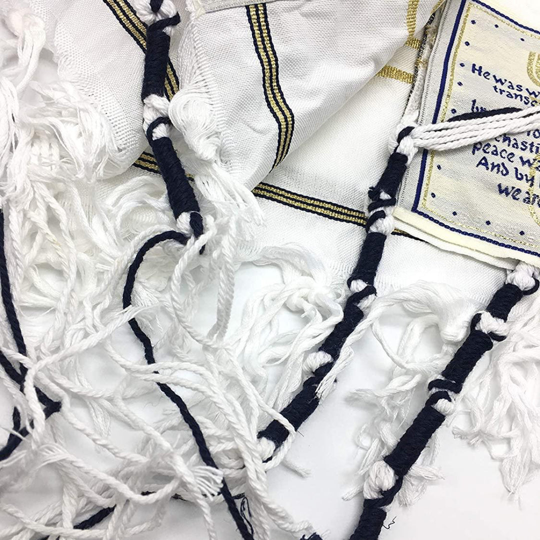 Home Blessing Kit of Messianic Tallit Prayer Shawl with a Holy kippah and a bag, Crystal Rosary, Olive wood Cross and Enamel 12 tribes Jewish menorah From The Holy Land Jerusalem