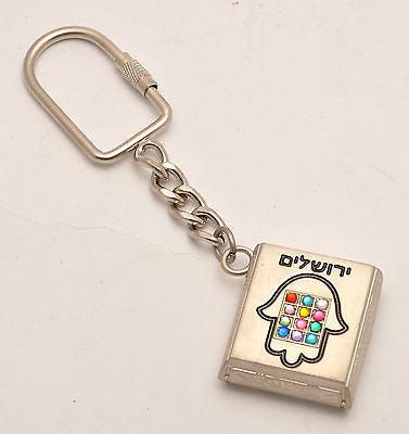 Jerusalem Hamsa Hand With Psalter & 12 Gemstones Keychain. - Spring Nahal