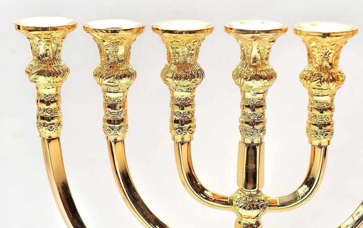 Jerusalem Large Menorah Gold Plated From Holy Land H/36cm x W/26cm - Spring Nahal