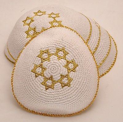 Lot of 5 x Embroidery Gold Magen David Kippahs Hand Made From Jerusalem. #2 - Spring Nahal