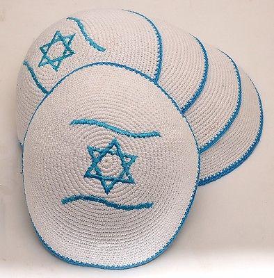 Lot of 5 x Embroidery Kippahs Blue Magen David Hand Made From Jerusalem. - Spring Nahal