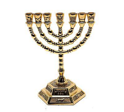 Medium Authentic Menorah Gold Plated Holyland H/13 cm x W/10 cm - Spring Nahal