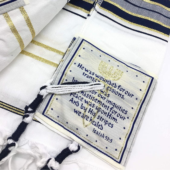 Messianic Tallit Prayer Shawl Covenant in English/Hebrew with Bag and Kippah