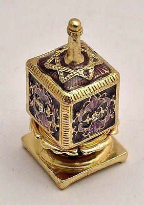 Metal Dreidel With Base in Purple Magen David Hand Made Enamel Painting - Spring Nahal