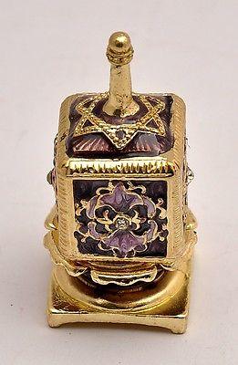 Metal Dreidel With Base in Purple Magen David Hand Made Enamel Painting - Spring Nahal