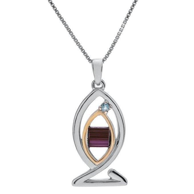 Nano Sim NT Silver and 9K Gold Pendant - Ichthys Inlaid with a Diamond - Spring Nahal