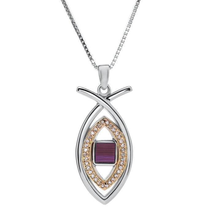 Nano Sim NT Silver Pendant - selling Ichthys symbol studded with Roman Glass From The Holy Land