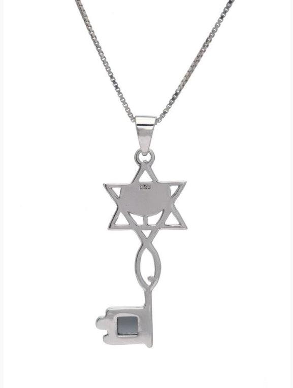 Nano Sim NT Silver and 9K Gold Pendant - The Messianic Symbol with Menorah in Key Design - Spring Nahal