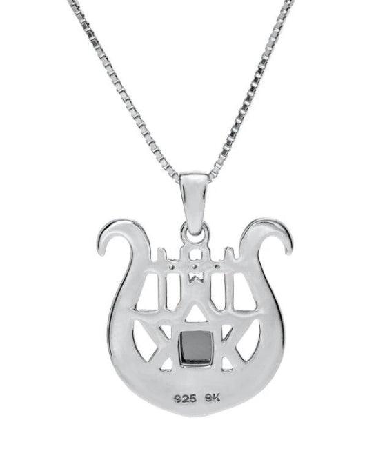 Nano Sim OB Silver and 9K Gold Pendant - David's Harp and Star of David From The Holy Land - Spring Nahal