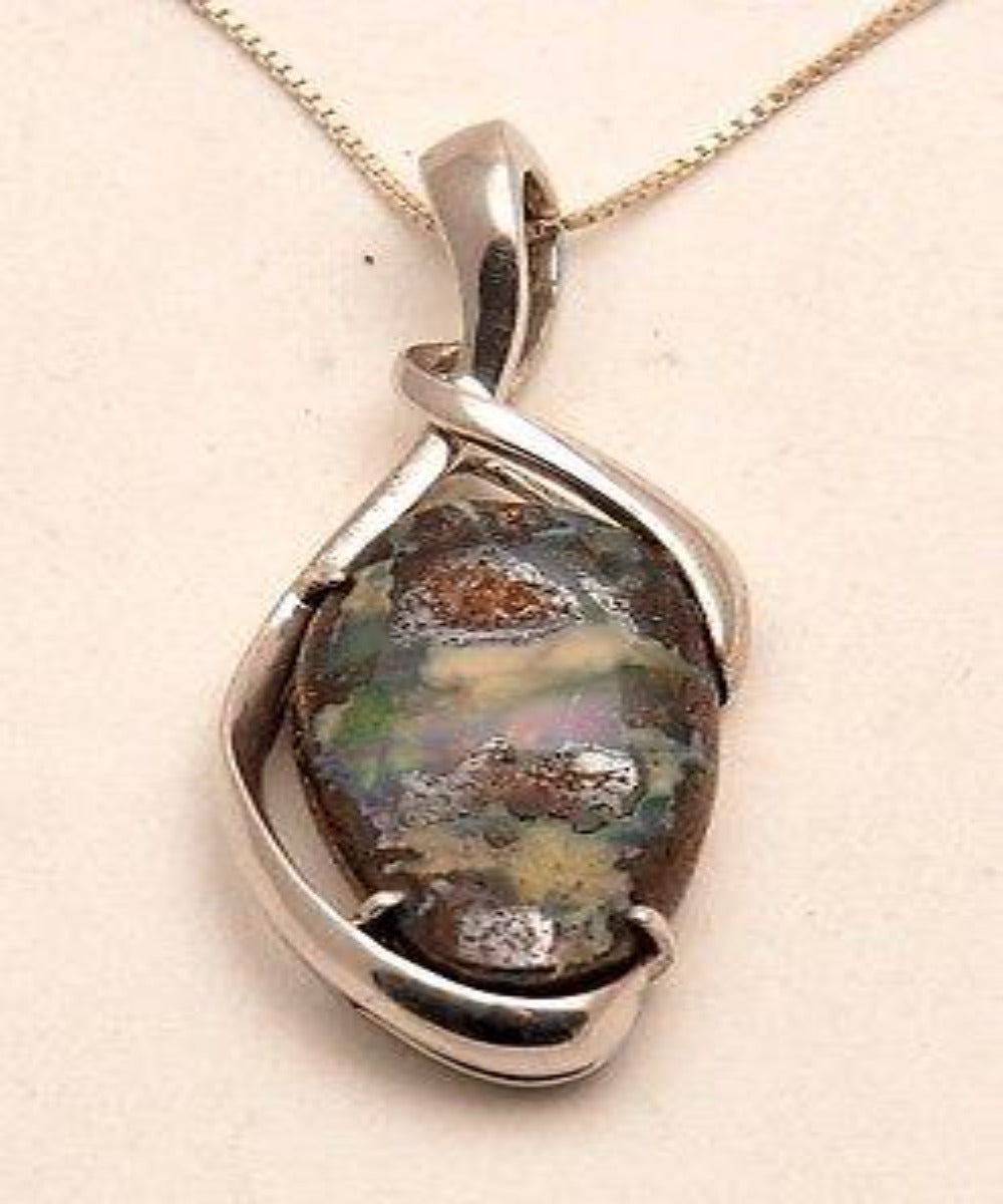 Natural Opal Stone Pendant In Pure Silver 925 Necklace.#1 - Spring Nahal