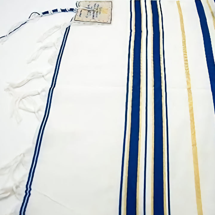 Large Messianic Tallit Prayer Shawl Talit Blue And Gold With Bag