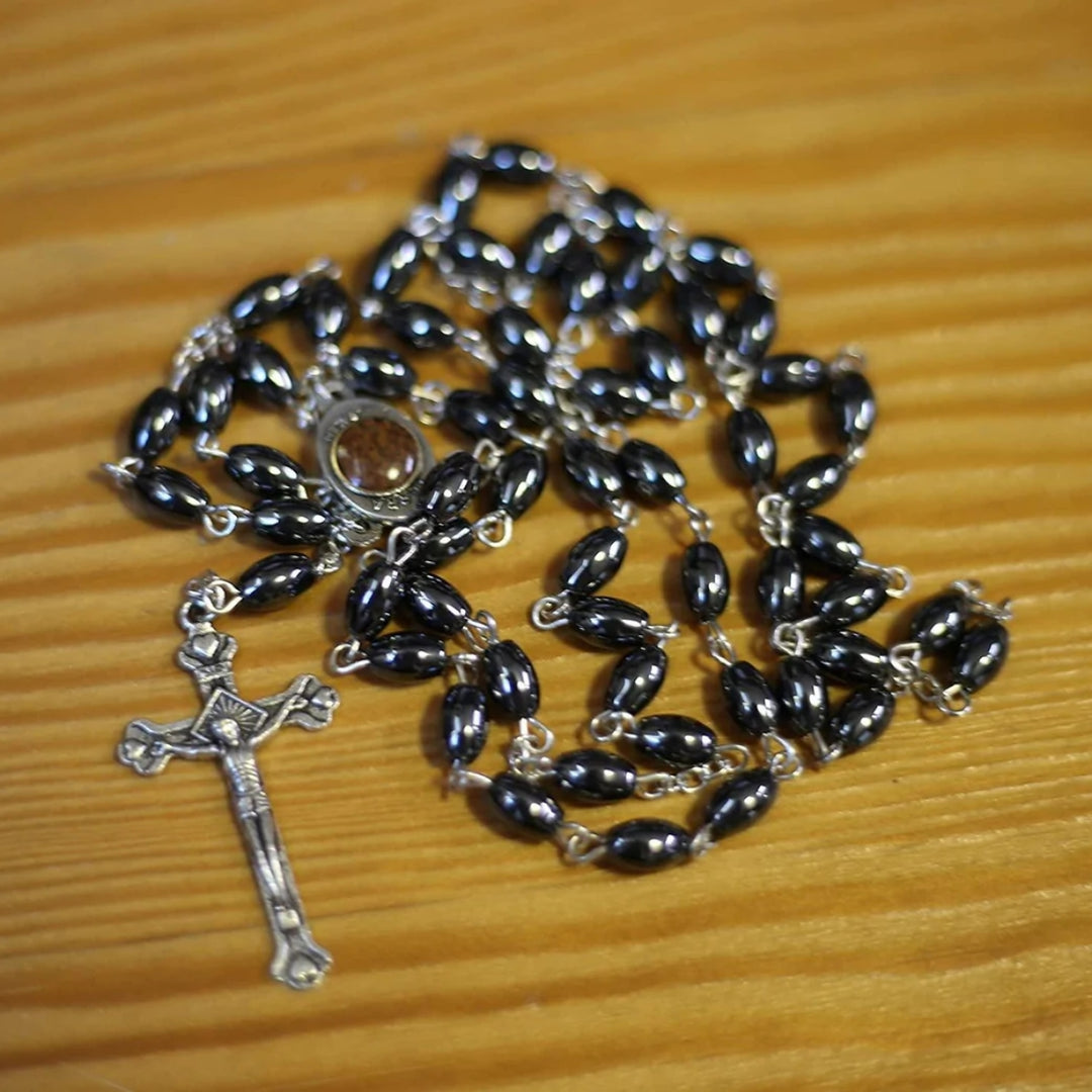 Onyx and Silver Rosary Holyland Rosary 925 Sterling Silver Prayer Beads from Jerusalem