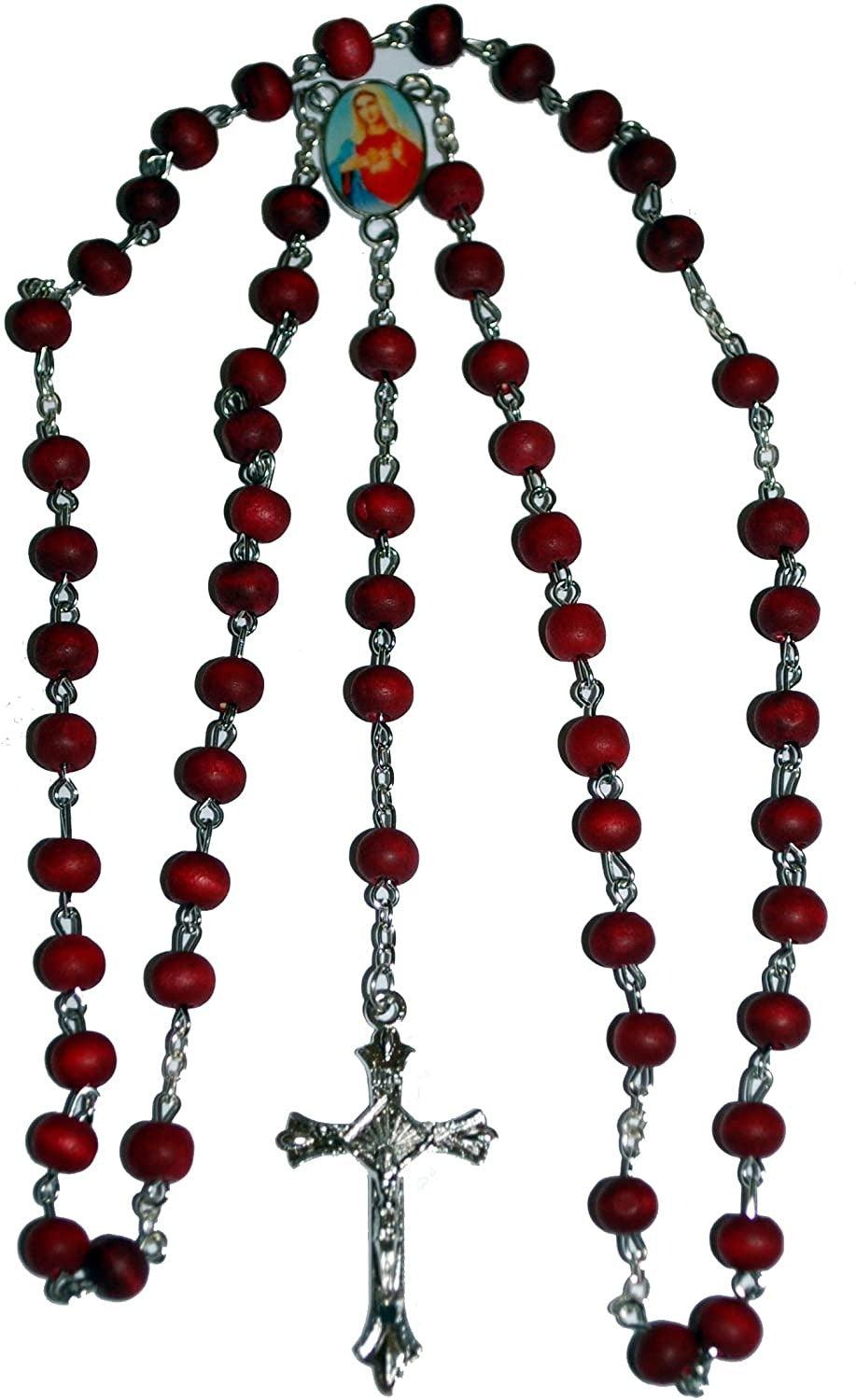 Red Rose Scented Wood Rosary Beads Christian Catholic Holy Rosary Beads Cross Necklace / Pendant Crucifix Chain Gift - Spring Nahal