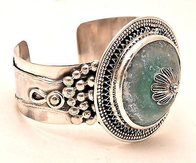 Roman Glass Huge Stone Bracelet SterlingSilver 925 Hand Made Special Certificate - Spring Nahal