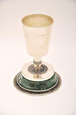 Roman Glass Large Antique Kiddush Wine Cup Sterling Silver 925 W/Certificate - Spring Nahal