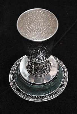 Roman Glass Large Antique Kiddush Wine Cup Sterling Silver 925 W/Certificate - Spring Nahal