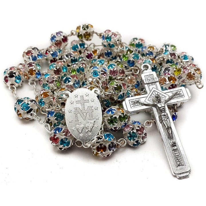 Colorful Crystal Beads Rosary Catholic Necklace from the Holy Land