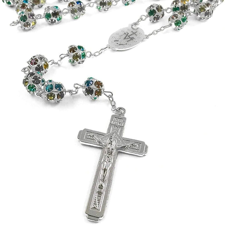 Colorful Crystal Beads Rosary Catholic Necklace from the Holy Land