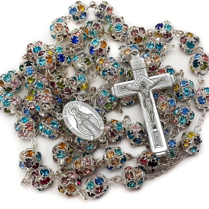 Colorful Crystal Beads Rosary Catholic Necklace from the Holy Land