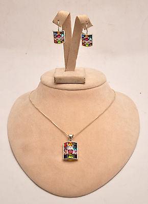 Set of Jerusalem Sterling Silver 925 Pendant & Earrings With 12 Gemtones. - Spring Nahal