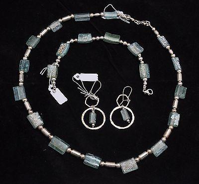 Set Of Roman Glass Bracelet, Earrings & Necklace Sterling Silver 925 #3 - Spring Nahal