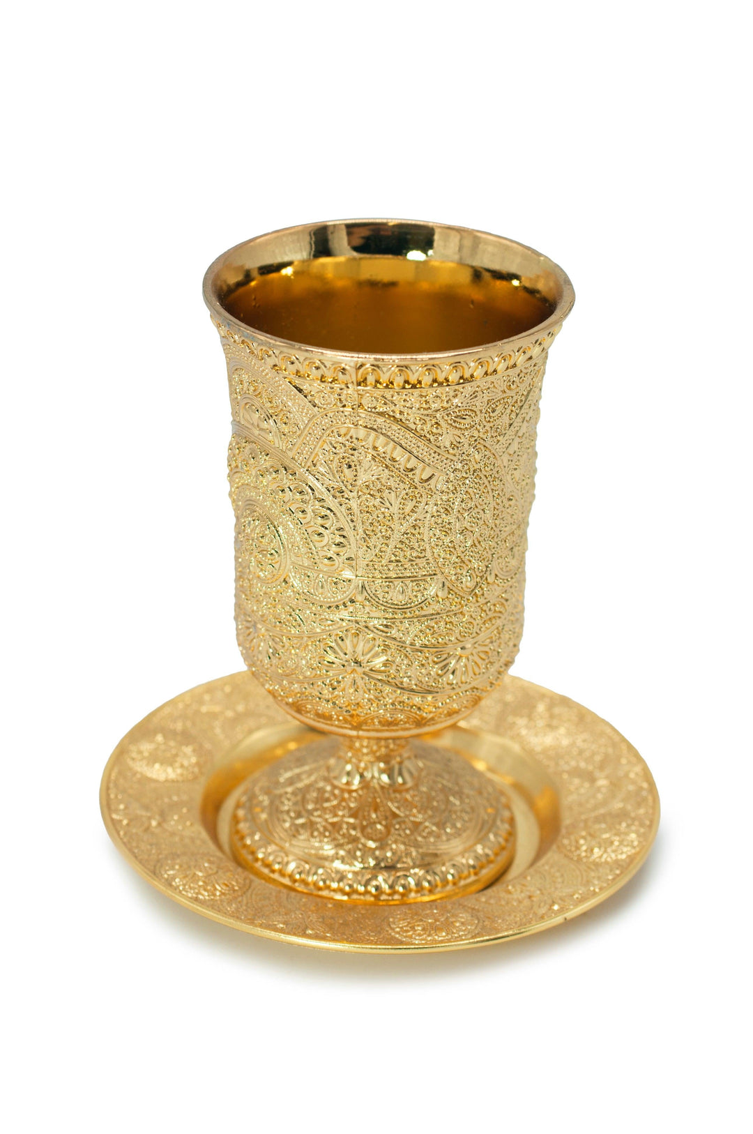 Shabbat Kiddush Cup in Gold Plated Jerusalem design - Spring Nahal