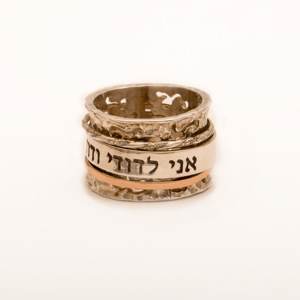 Spinning Ring 9K Gold and Sterling Silver With Crystal Stone and bible quote #24 - Spring Nahal