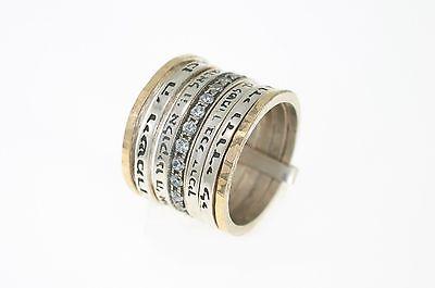 Spinning Ring 9K Gold and Sterling Silver With Crystal Stone and bible quote #51 - Spring Nahal