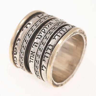 Spinning Ring 9K Gold and Sterling Silver With Crystals Stones and bible quotes - Spring Nahal