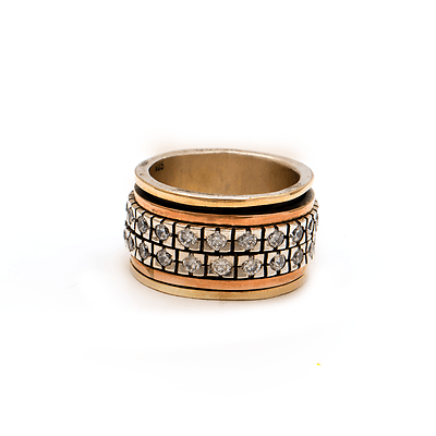 Spinning Ring 9K Gold and Sterling Silver With Crystals Stones and bible quotes - Spring Nahal