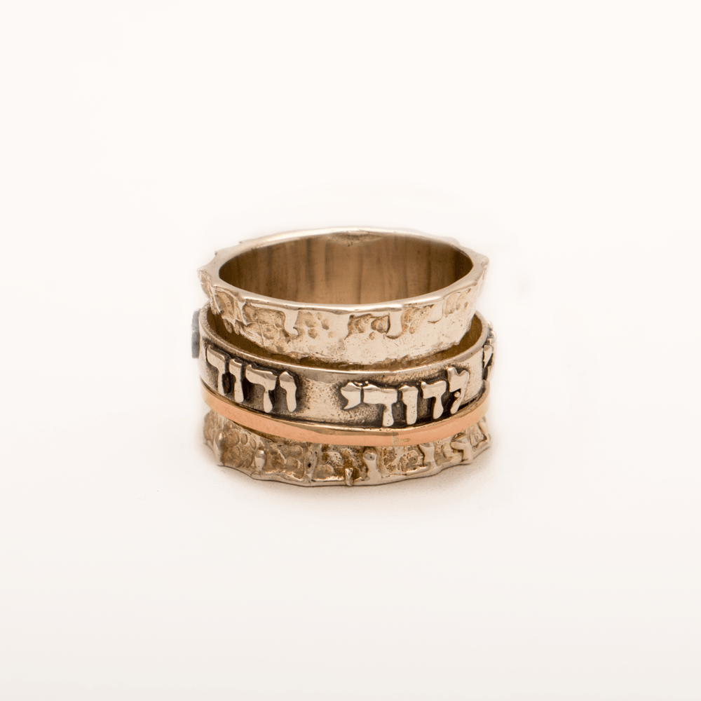 Spinning Ring 9K Gold and Sterling Silver With Crystals Stones and bible quotes - Spring Nahal