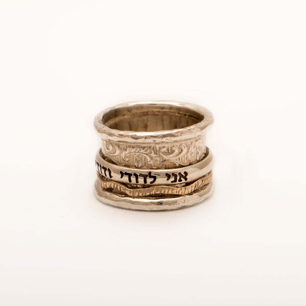 Spinning Ring 9K Gold and Sterling Silver With Crystals Stones and bible quotes - Spring Nahal