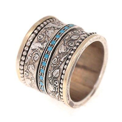 Spinning Ring 9K Gold and Sterling Silver With Crystals Stones - Spring Nahal