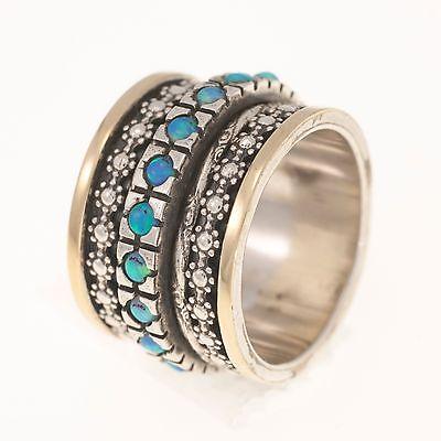 Spinning Ring 9K Gold and Sterling Silver With Crystals Stones - Spring Nahal