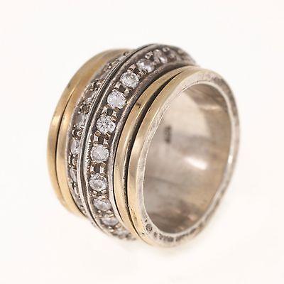 Spinning Ring 9K Gold and Sterling Silver With Crystals Stones - Spring Nahal