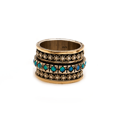 Spinning Ring 9K Gold and Sterling Silver With Crystals Stones - Spring Nahal