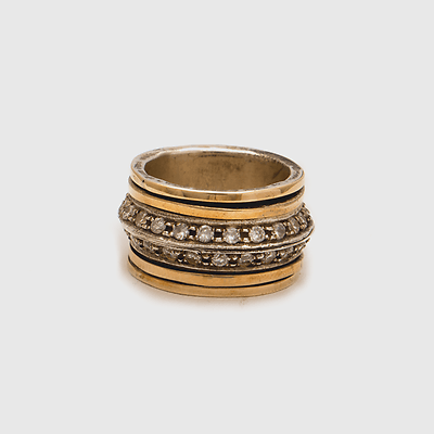 Spinning Ring 9K Gold and Sterling Silver With Crystals Stones - Spring Nahal