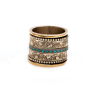 Spinning Ring 9K Gold and Sterling Silver With Crystals Stones - Spring Nahal